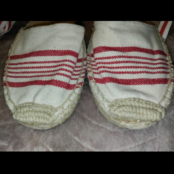 Soludos | Red & Tan Canvas Tie Up Espadrille Jute Sandals Womens Size 7 - Picture 3 of 9
